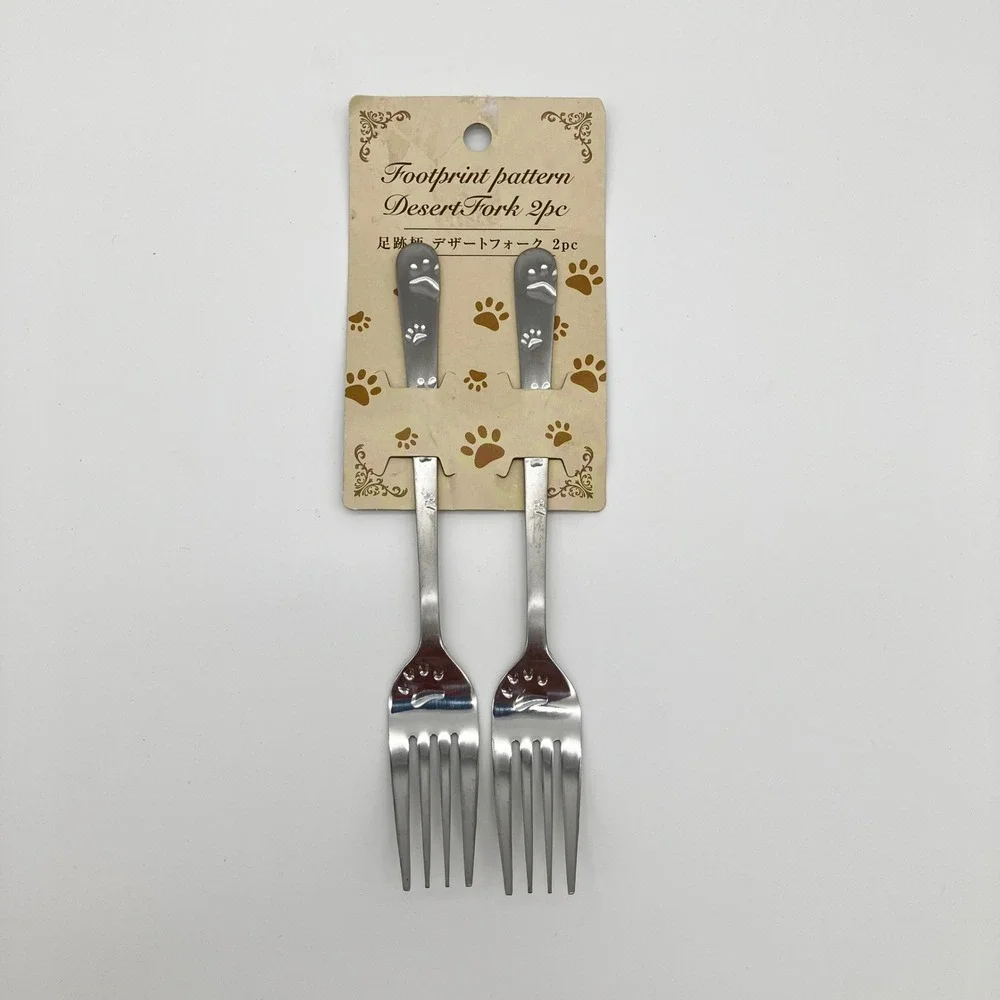Nakajima Desert Fork 2pc Set Footprint Pattern Silver Cat Paw Made in Japan NEW